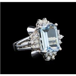 14KT White Gold 4.60 ctw Aquamarine and Diamond Ring