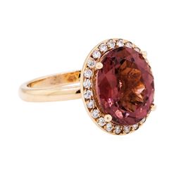 4.20 ctw Rubellite And Diamond Ring - 14KT Rose Gold