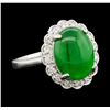 Image 1 : 4.63 ctw Jade and Diamond Ring - Platinum