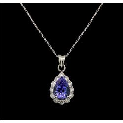 14KT White Gold 2.43 ctw Tanzanite and Diamond Pendant With Chain