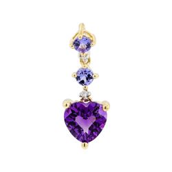 1.00 ctw Amethyst, Tanzanite and Diamond Pendant - 14KT Yellow Gold