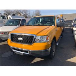 2007 FORD F150 XLT EXT CAB PICKUP, TRITON V8, YELLOW, VIN#1FTPX14V87FB14860, 273,405KMS,