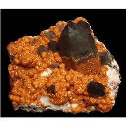 Spessartine and Quartz v. Smoky from Wushan Spessartine Mine, China