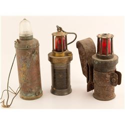 3 Safety Lamps with Glass Globes