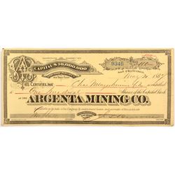 Argenta Mining Co. Stock Certificate