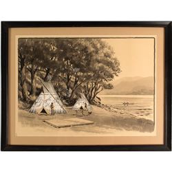 Watercolor of Native American Scene
