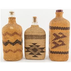 Three Hupa Woven Bottle Baskets