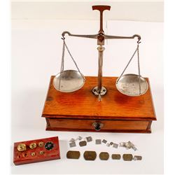 Gold Scale with Weights and Wooden Case