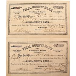 Pinal County Bank Stock Certificates