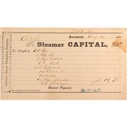 Steamer "CAPITAL"  Billhead, California 1868