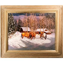 Horses in Snow Print by Jarusha