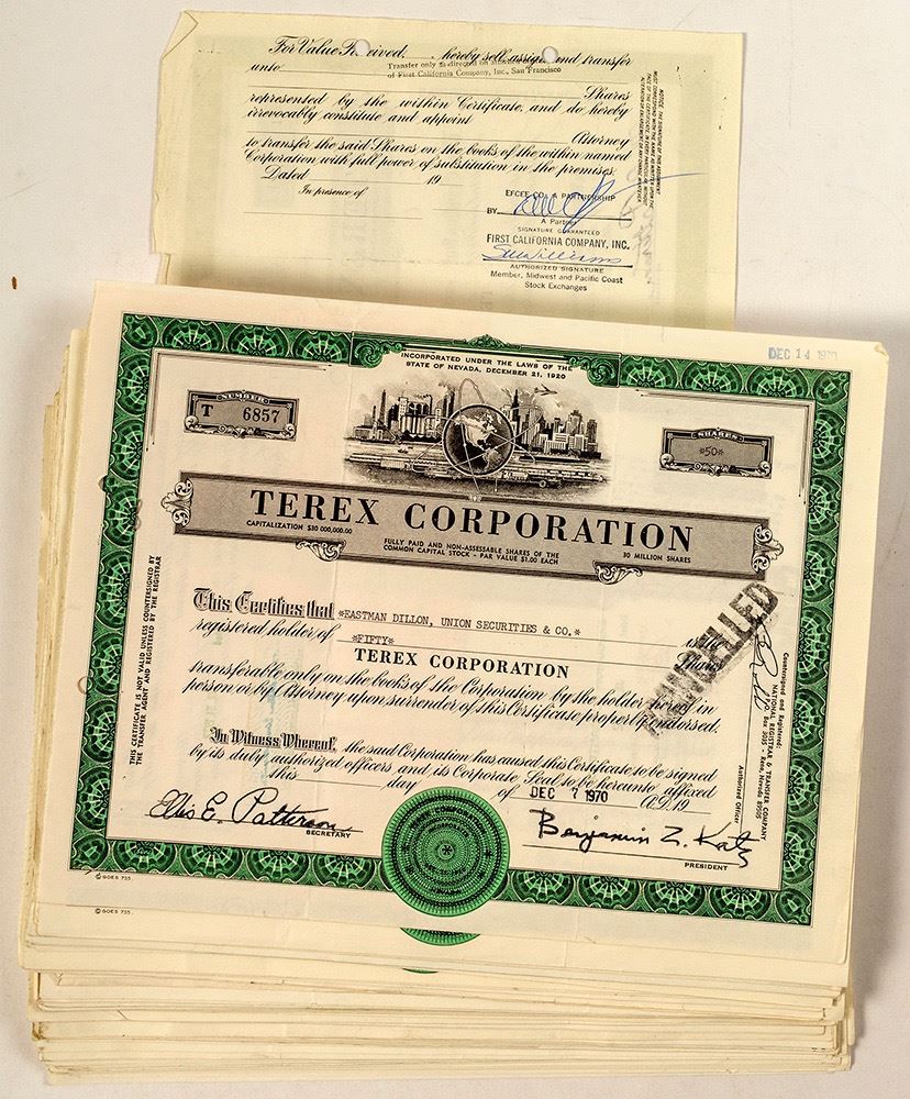 80 Terex Corporation Stock Certificates 80 Terex Corporation Stock Certificates