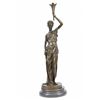 Image 1 : Victorian Lady Holding Torche Elegant Bronze Statue on Marble Base Sculpture