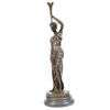 Image 3 : Victorian Lady Holding Torche Elegant Bronze Statue on Marble Base Sculpture