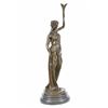 Image 5 : Victorian Lady Holding Torche Elegant Bronze Statue on Marble Base Sculpture