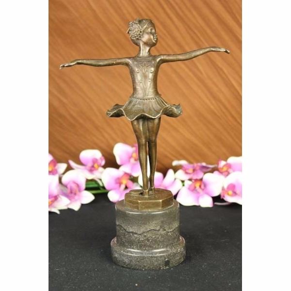 Little Girl Child Ballerina Bronze Sculpture on Marble Base Statue