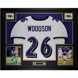 Rod Woodson Signed Ravens 35" x 43" Custom Framed Jersey Inscribed "SB XXXV Champs" (JSA COA)