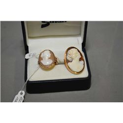 Ladies 10kt yellow gold and carved cameo brooch with rose and white gold accents, made for Birks Jew