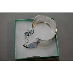 Selection of brand new sterling silver including hammered bangle, blue topaz heart shaped earrings a