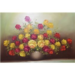 Framed original oil on canvas still-life signed by artist Yip Po Vang, 24" X 36"