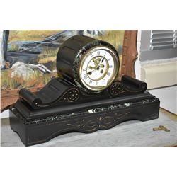 Antique slate mantle clock, missing pendulum and bell