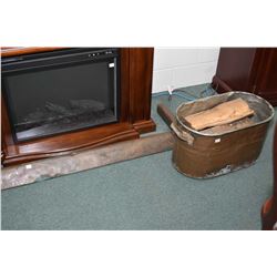 Antique hand hammered copper fireplace fender and a copper boiler