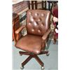 Image 1 : Leather upholstered swivel open arm office chair with button tufted back