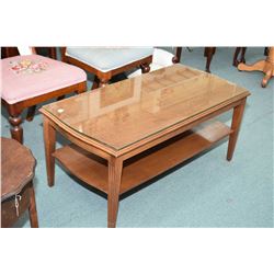 Vintage mahogany coffee table with undershelf and custom glass protector