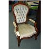 Image 1 : Three piece button tufted parlour suite including settee and his and hers parlour chairs, with carve
