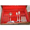 Image 2 : Walnut canteen containing a Rogers Bros. "First Love" silver-plate flatware including eight of dinne