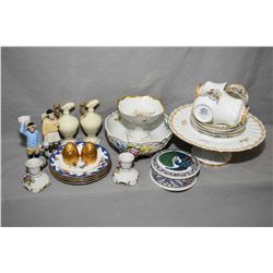 Selection of china collectibles including Staffordshire footed cake plate, Dresden pierced edge bowl