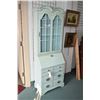 Image 1 : French shabby chic drop front secretaire with fitted interior and glazed bookcase on top made by Jas