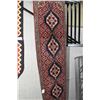 Image 1 : 100% wool runner with mulitple medallions, overall geometic and triple border in shade of red, blues