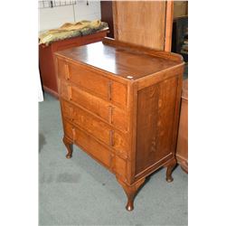 Four drawer English oak low boy and matching drop vanity with bevelled mirror