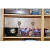 Image 2 : Shelf lot of collectibles including commode, etched candlesticks, Limoges eggs, stemware, ruby and w