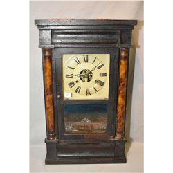 Antique Seth Thomas, Plymouth Hollow, Conn. weight driven clock in wooden case with partial painted 
