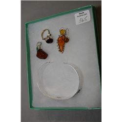 Selection of brand new sterling silver including golden sphere earrings, red cherry amber ring and p