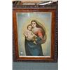Image 1 : Large antique pierced edge frame with large Madonna and child print, overall dimension including fra