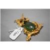 Image 1 : 14kt yellow gold owl design brooch with garnet gemstone set and oval cabachon nephrite jade. Retail 