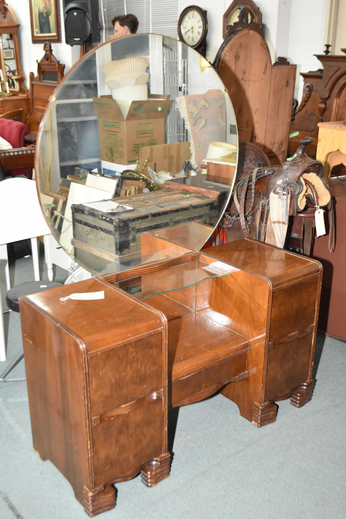 Art Deco Walnut Drop Vanity With Five Drawers Art Deco Walnut Drop Vanity With Five Drawers