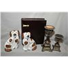 Image 1 : Selection of decor items including graduated candlesticks, a wooden book motif collectibles box and 
