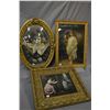 Image 1 : Gilt framed convex glass oval print of a young girls, plus a gilt framed parlour scene and a small g
