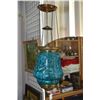Image 1 : Selection of antique lighting including cast bridge lamp and two single globe hanging fixtures