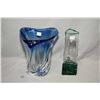 Image 1 : Two pieces of signed art glass including Val St. Lambert cobalt to clear swirl vase and a hand blown