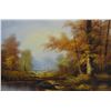 Image 1 : Framed oil on canvas painting of a autumn lake scene signed by artist Cantrell, 24" X 36"