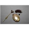 Image 1 : Two vintage gold and garnet pins including stick pin and small brooch and loose garnet gemstone and 