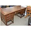 Image 1 : Antique oak free standing double pedestal leather topped office desk with faux drawers to simulate p