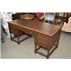 Image 2 : Antique oak free standing double pedestal leather topped office desk with faux drawers to simulate p