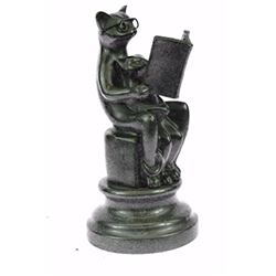 Charming Handcrafted Cat with Baby Telling Stories Bronze Sculpture