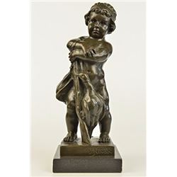 Novak Children With Gun Bronze Sculpture on marble base Statue